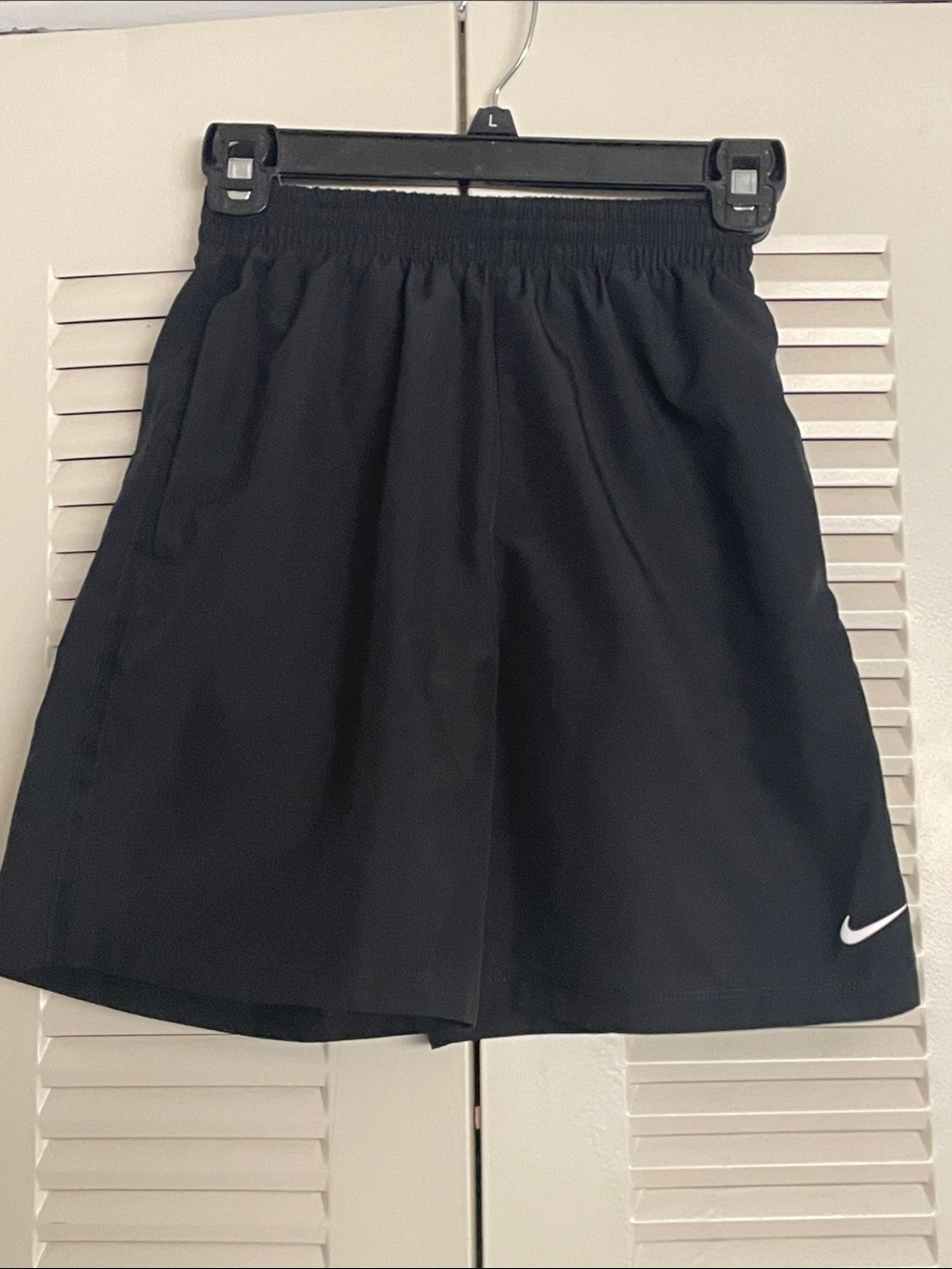 Boys Nike Black Dri-Fit Shorts with White Swoosh